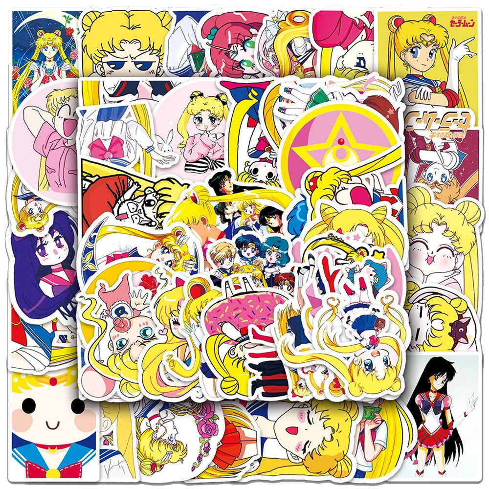 stickers anime sailor moon personnages kawaii stickers dessin animé jaune bleu rose blanc imperméables
