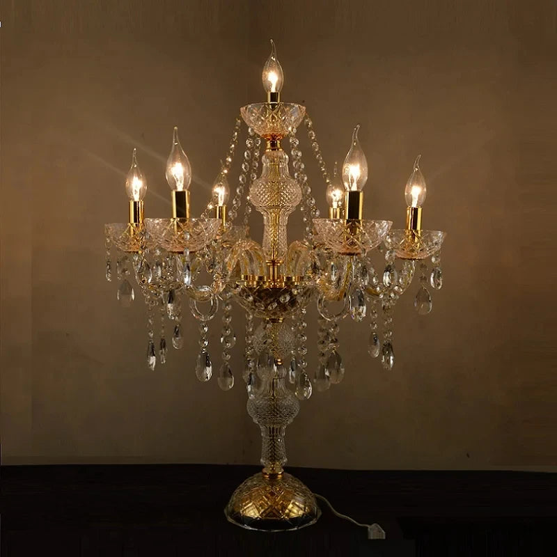 lampe poser sol cristal or argent brillante pendeloques classique baroque transparente