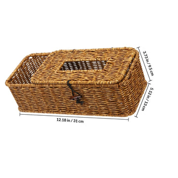 boîte mouchoirs tissu tressée rustique conteneur serviettes rangement table ouverte fond blanc