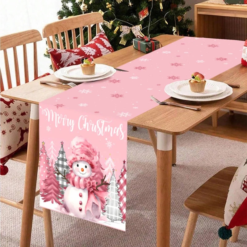 tableau table noël bonhomme neige flocons motifs traditionnels bleu blanc rose rouge vert