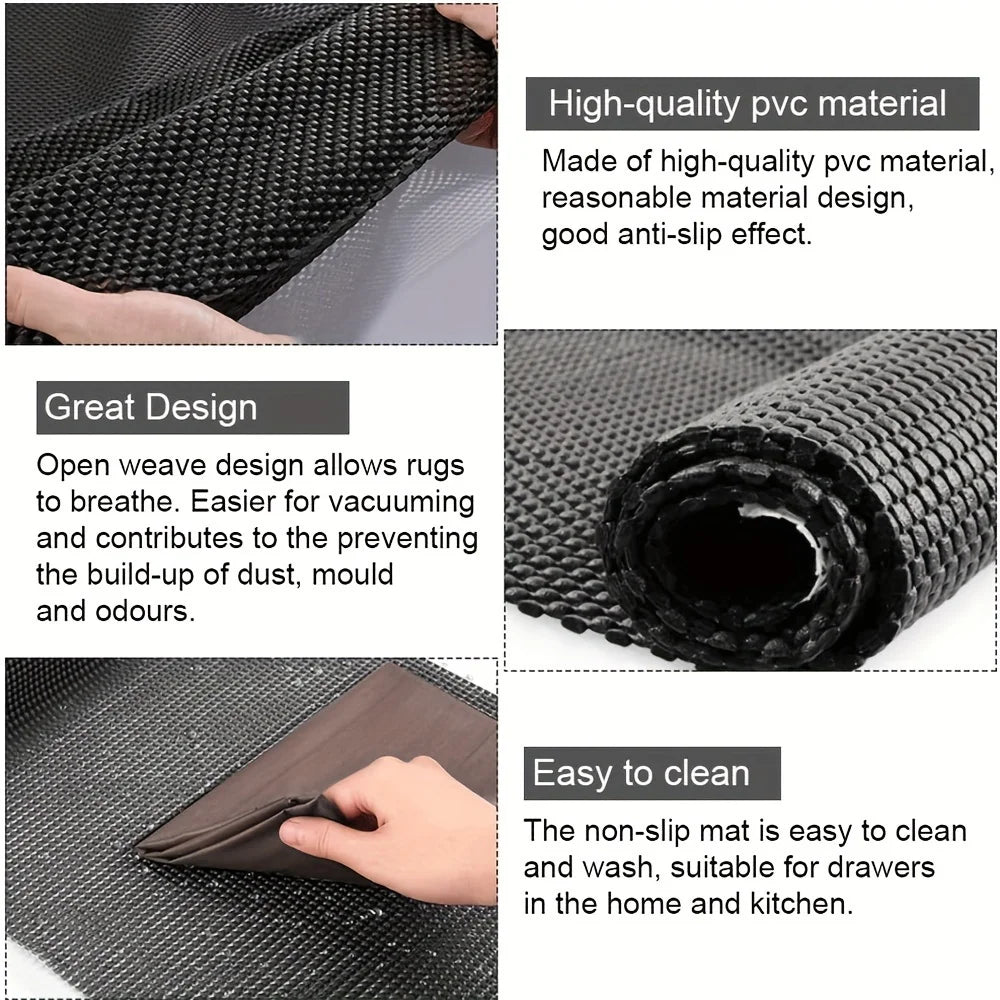tapis antidérapant noir treillis alvéolaire utilitaire minimaliste 150x100cm cuisine tiroirs comptoirs