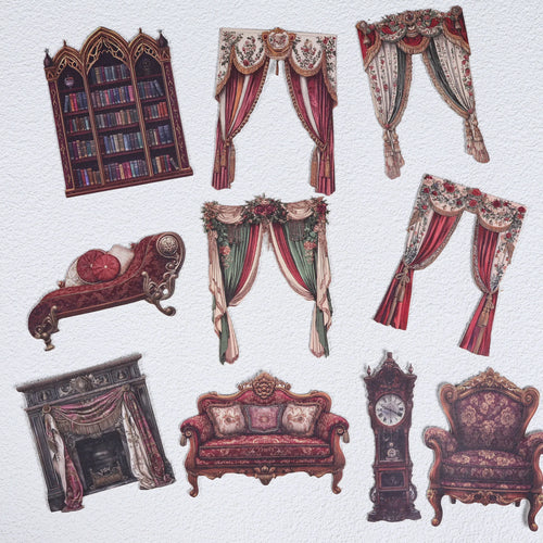 rideaux vintage floral baroque bleu rose blanc doré papier peint adhésif decoration meubles tapisserie