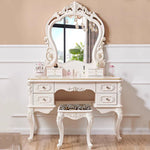 maquillage blanc ornements floraux six tiroirs grand miroir tabouret chambre classique