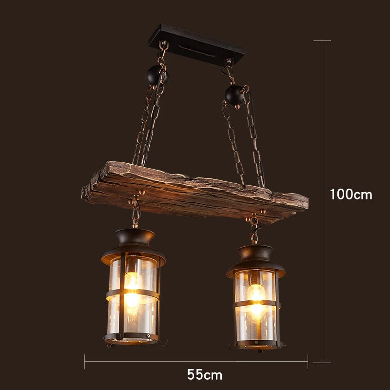 suspension lumineuse bois naturel ampoule filament industriel rustique verre translucide