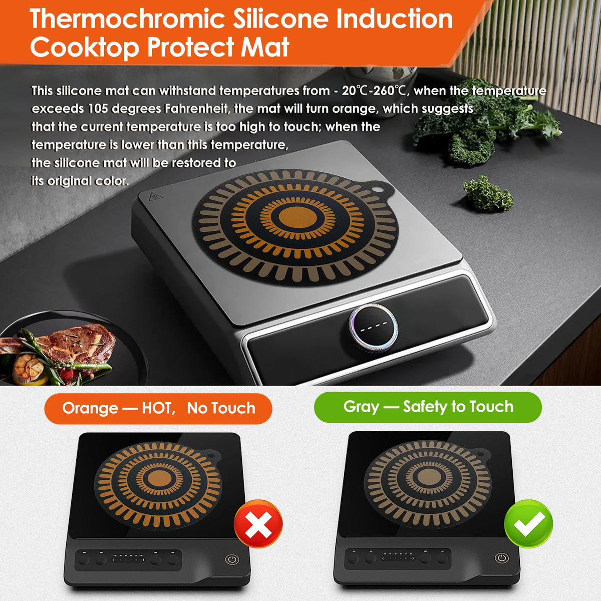 tapis protection plaque cuisson silicone noir beige rayures concentriques moderne facile nettoyage rangement
