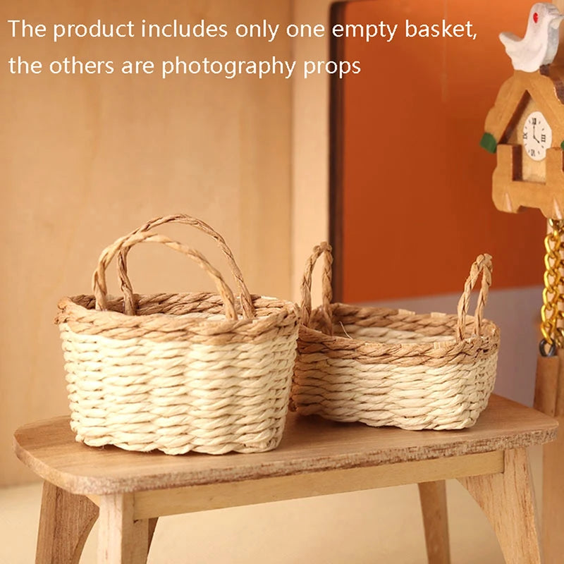 paniers tissés bambou rustique poignées tissu nature animaux collection miniature decoration