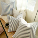 housse coussin carré rayé moderne coton lin 45x45 50x50 60x60 beige noir salon chambre