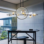 suspension lumineuse moderne boules transparentes cercle métallique noir doré led 110v 240v fixations câbles