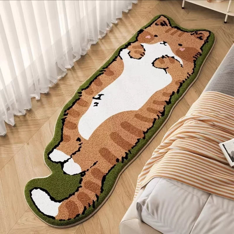 tapis blanc jaune gris orange vert rose marron chat dessin animé pelucheux moderne salon