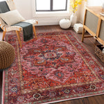 tapis salon classique motif floral traditionnel rouge bleu beige intérieur décoration maison ancien
