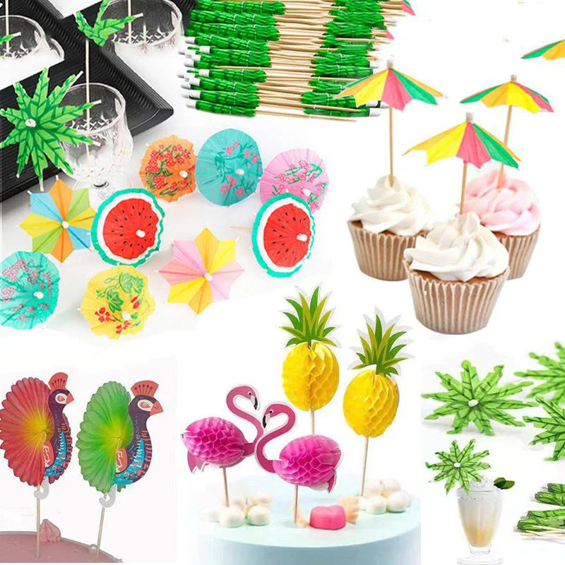 décoration fête hawaïenne ananas flamant rose palmier fruits coquille noix coco lunettes soleil clips