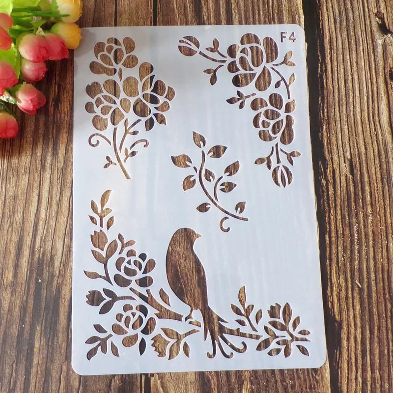 pochoirs peinture floral classique blanc brun décoration mur estampage scrapbookingOpaque Gabarits Artisanal