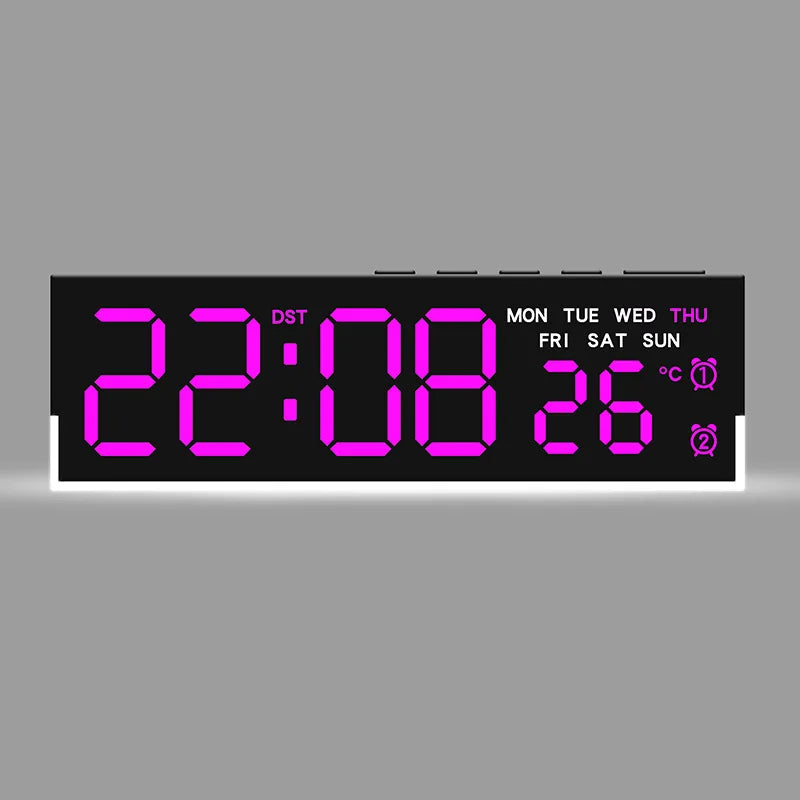 horloge numérique moderne écran led noir blanc vert bleu affichage température usb alarmes luminosité