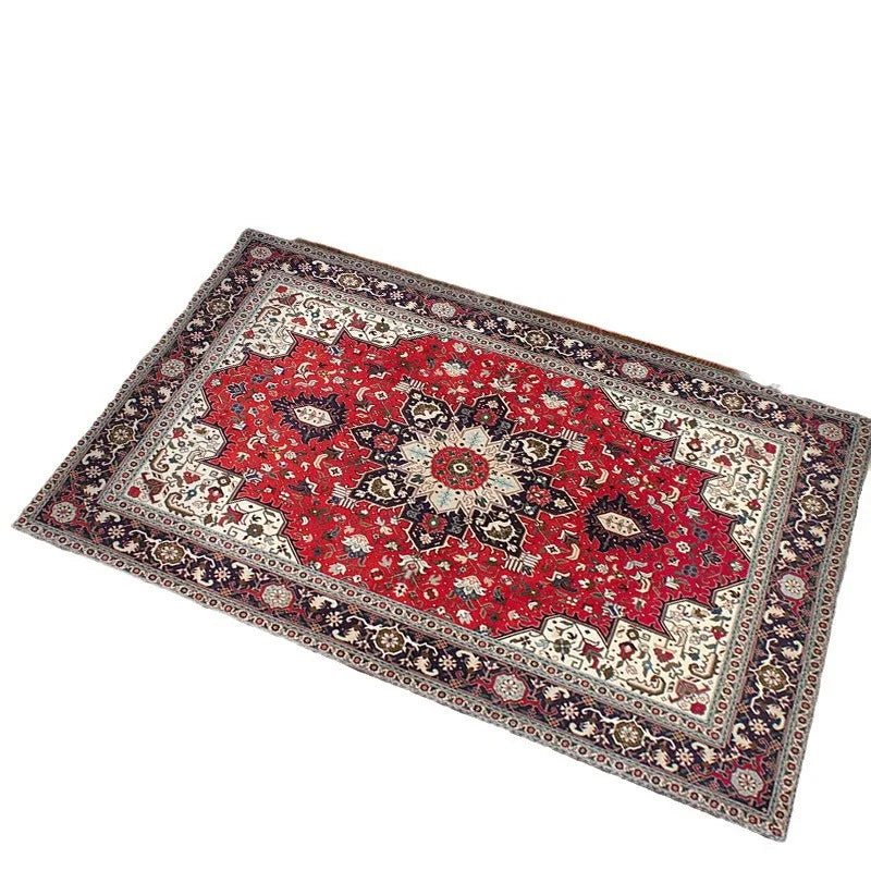 tapis sol vintage motif mandala floral rouge bleu beige classique maison intérieur