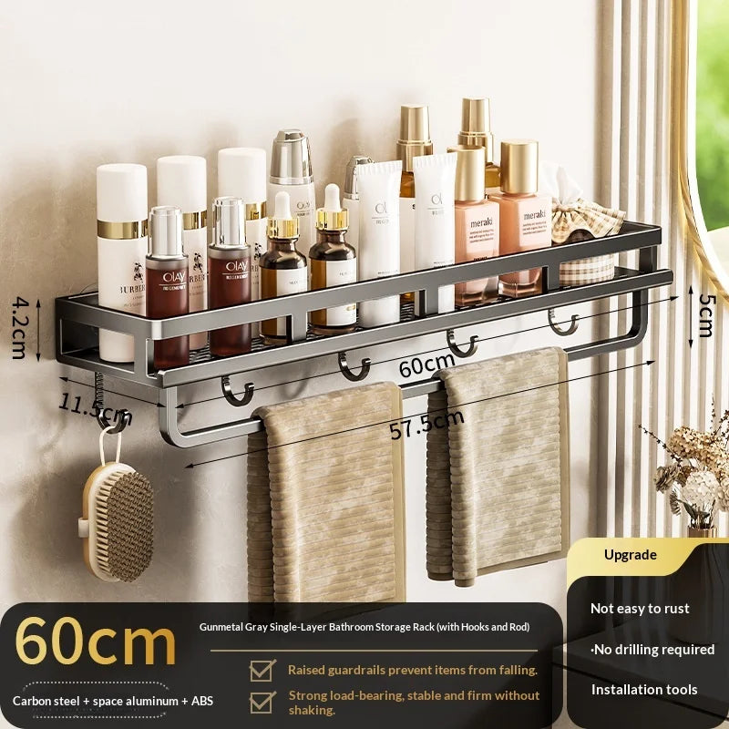 étagère murale aluminium perforée noire adhésive salle bain moderne organisateur suspendu toiletterie support