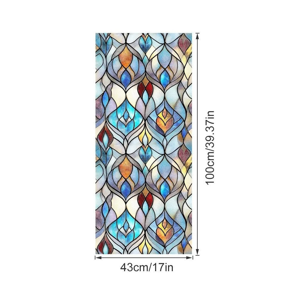 film vitrail adhésif art déco motifs floraux géométriques couleurs vives opaques fenêtre
