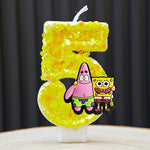 bougies forme chiffres spongebob patrick star anniversaire enfant decoration theme cartoon jaune orange blanc