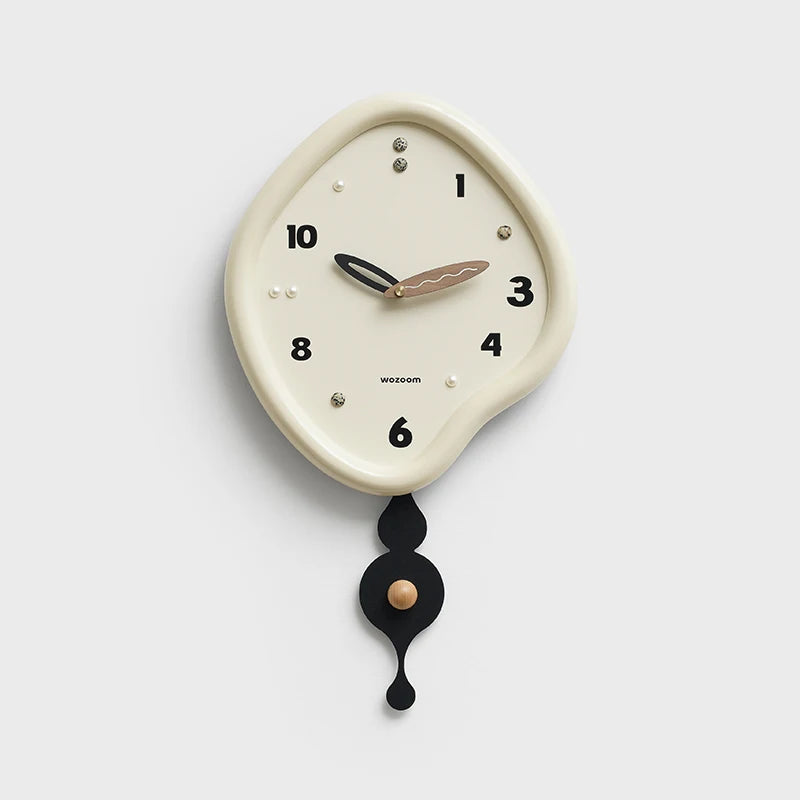 horloge murale moderne abstraite géométrique salon blanc noir pendule marron unique aiguille fixations