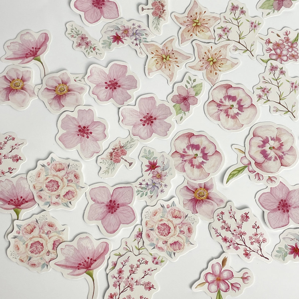 sticker fleur rose blanc violet bleu jaune scrapbooking journal intime papeterie decorative planificateur aesthetic