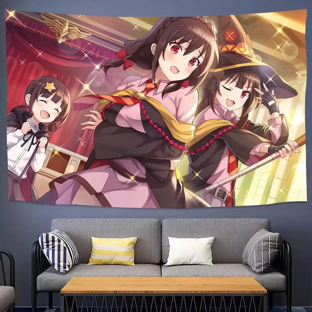 tapisserie anime personnages féminins rouge blanc bleu noir illustration japonais décoration murale chambre salon