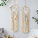 décoration murale attrape rêves bohème crème blanc cassé franges tressage métal argenté ethnique suspension