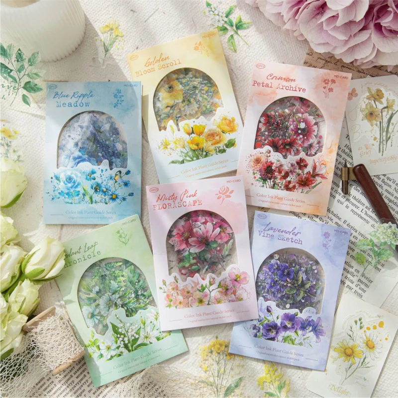 autocollants floral transparent vintage bleu rose blanc vert marron illustratif facile utiliser dimension 50mm