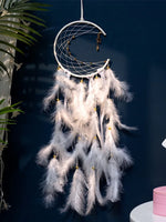 attrape rêves plumes lune boho rose bleu blanc décoratif chambre fil suspendu