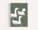 décoration murale aquarelle canards quack illustration minimaliste vert olive chambre salon erotique