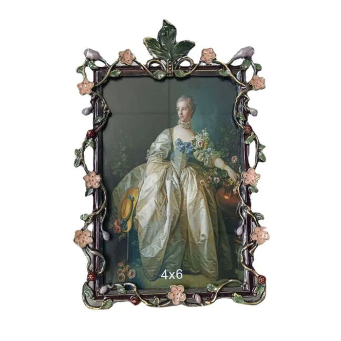 Cadre photo floral en métal émaillé coloré pour mariage