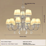 lustre cristal classique argenté abat jour conique cristaux pendus salon salle
