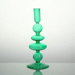 bougeoir verre moderne orange vert jaune rayures bordure ondulée transparent élégant décoration maison chandelle
