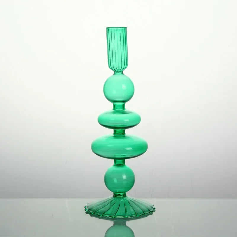 bougeoir verre moderne orange vert jaune rayures bordure ondulée transparent élégant décoration maison chandelle