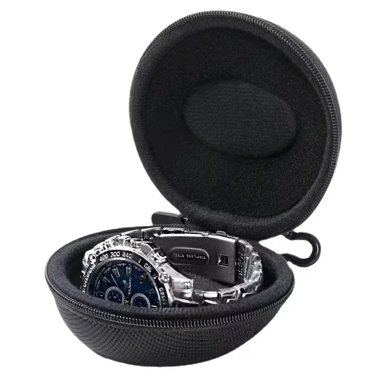 boîte rangement montres tissu mat doublure mousse fermeture glissière noir rouge moderne pratique