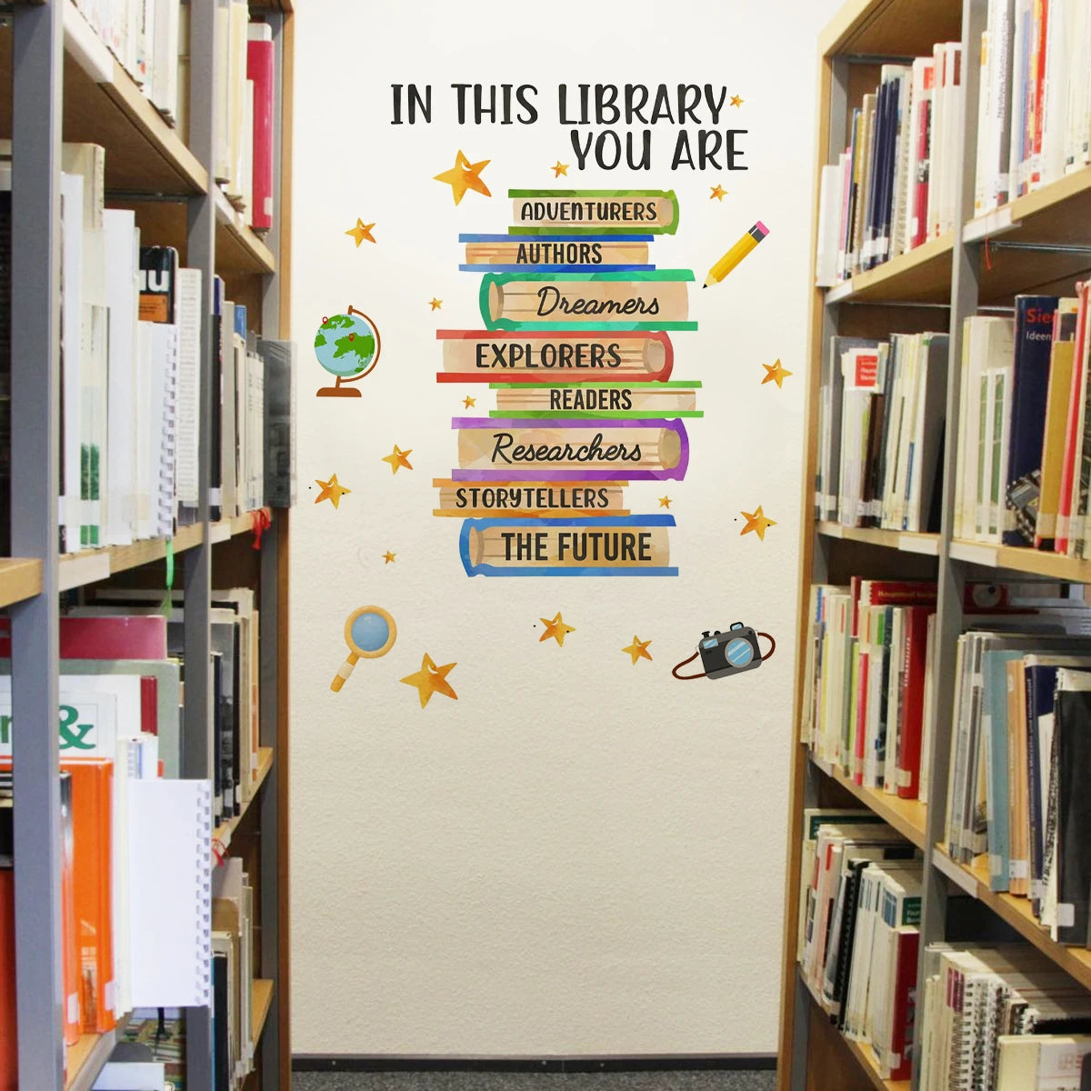 sticker mural décoration bibliothèque livres colorés adhésif durable enfant ludique