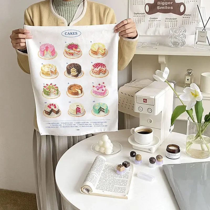 serviettes cuisine blancs illustrations gâteaux pains clips colorées