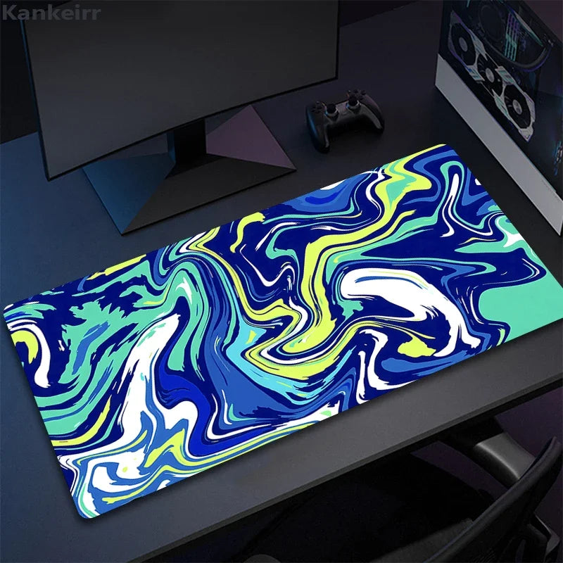 grand tapis gamer cuir noir blanc motif marbré moderne abstrait