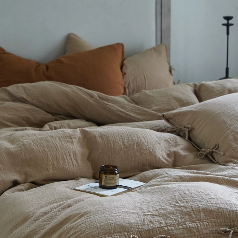 Housse de couette et taies d'oreiller en gaze de coton blanc