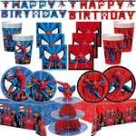 ensemble décoration anniversaire spider man vaisselle jetable nappe assiettes gobelets banderole ballons rouges