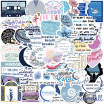 sticker graphique moderne adhésif bleu rose blanc noir textuel abstrait 51 pièces