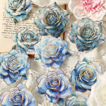 autocollants fleurs artificielles bleu blanc rouge vintage élégants détails floraux brillants dorés scrapbooking bricolage