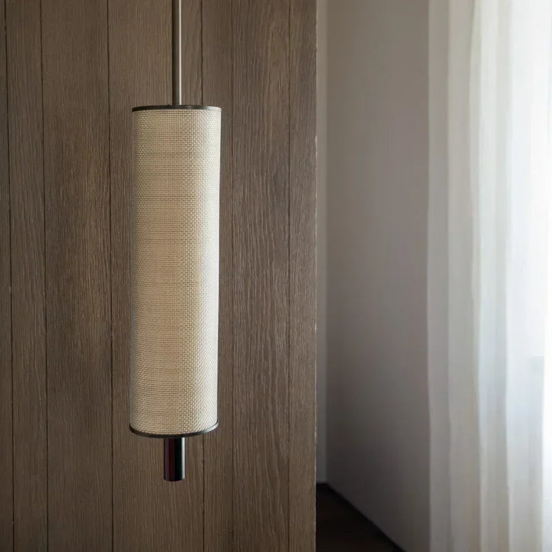 lampe suspendue tissu blanc cassé moderne 176cm haute chaîne métallique opacité