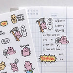 sticker kawaii animal mignon dessin animé rose blanc bleu vert gris noir adhésif personnages