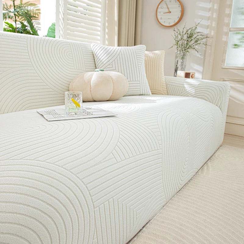 housse canapé moderne blanc rayures ondulées protecteur tissu lavable salon maison intérieur chic