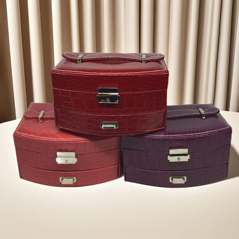 boîte bijoux cuir croco rose rouge violet classique cadenas rangement tiroir