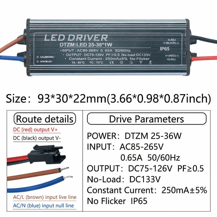 driver led étanche ip65 gris métallique plat industriel câbles couleur tension ip65 120v 240v