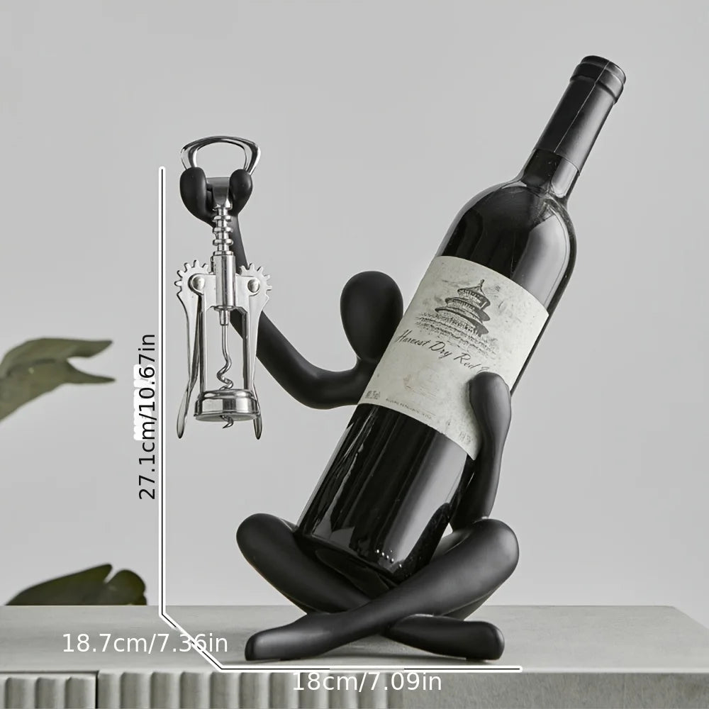 support bouteille ornement sculptural humain assis contemporain or noir blanc résine