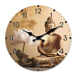 horloge murale bois or beige blanc bouddha lotus chiffres romains classique deco chambre salon