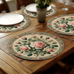 napperons floraux vintage lavables table rose vert feuilles motif classique pièces 38x38cm