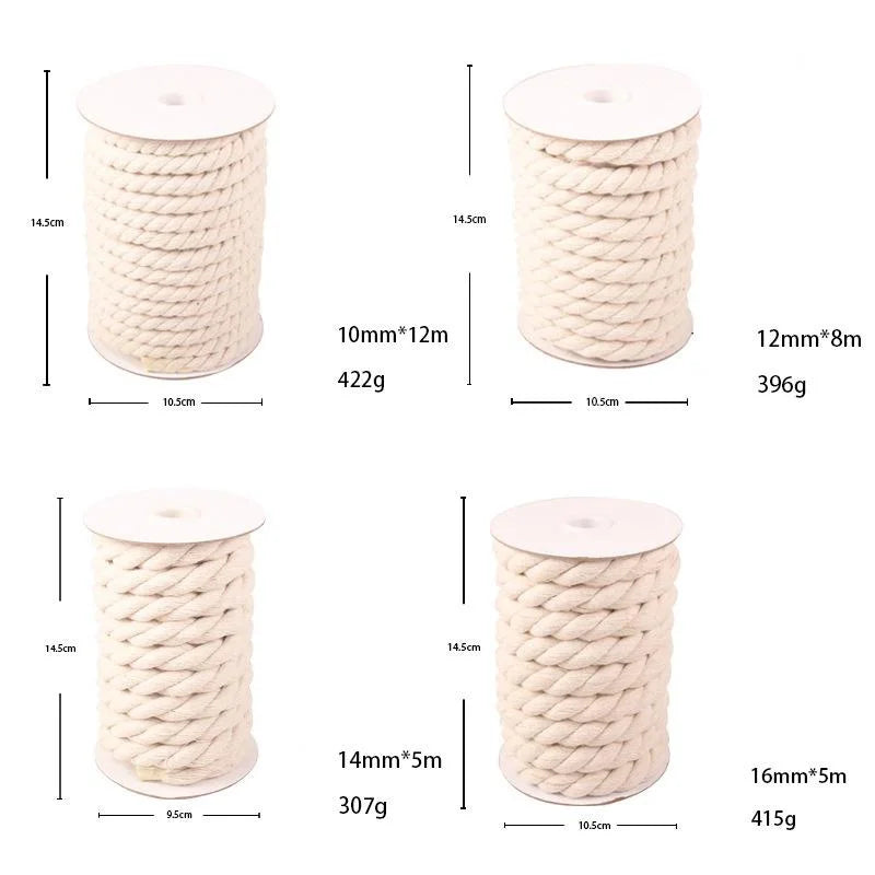 corde macramé coton blanc tissée franges artisanal longueurs variées metres pompons decoration rustique