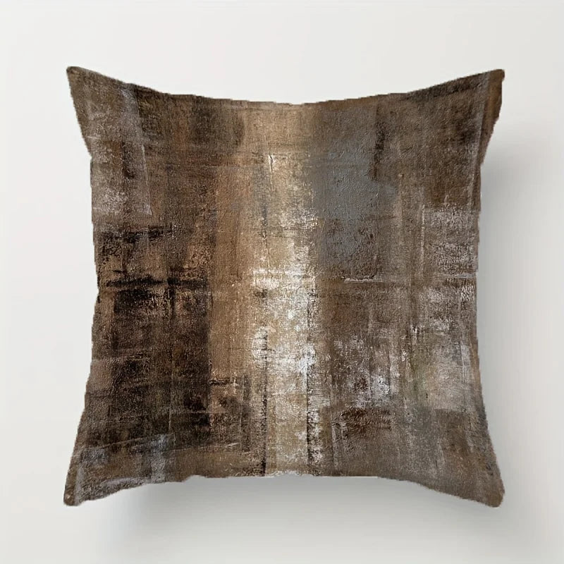 taies d'oreiller abstraites contemporaines marron gris beige 45x45cm polyester peacheskin ornementales maison hospitalière